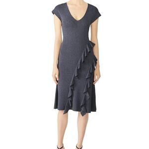 Sachin & Babi Chalise Grey Cap Sleeve V-Neck Ruffle Knit Dress XL